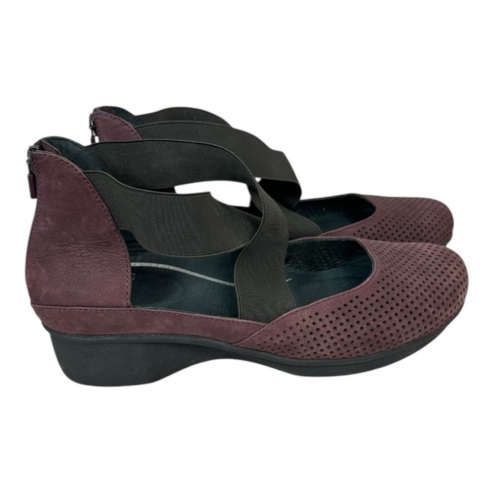 Dansko Laura nubuck cross-strap perforated wedge shoes in purple size 41
